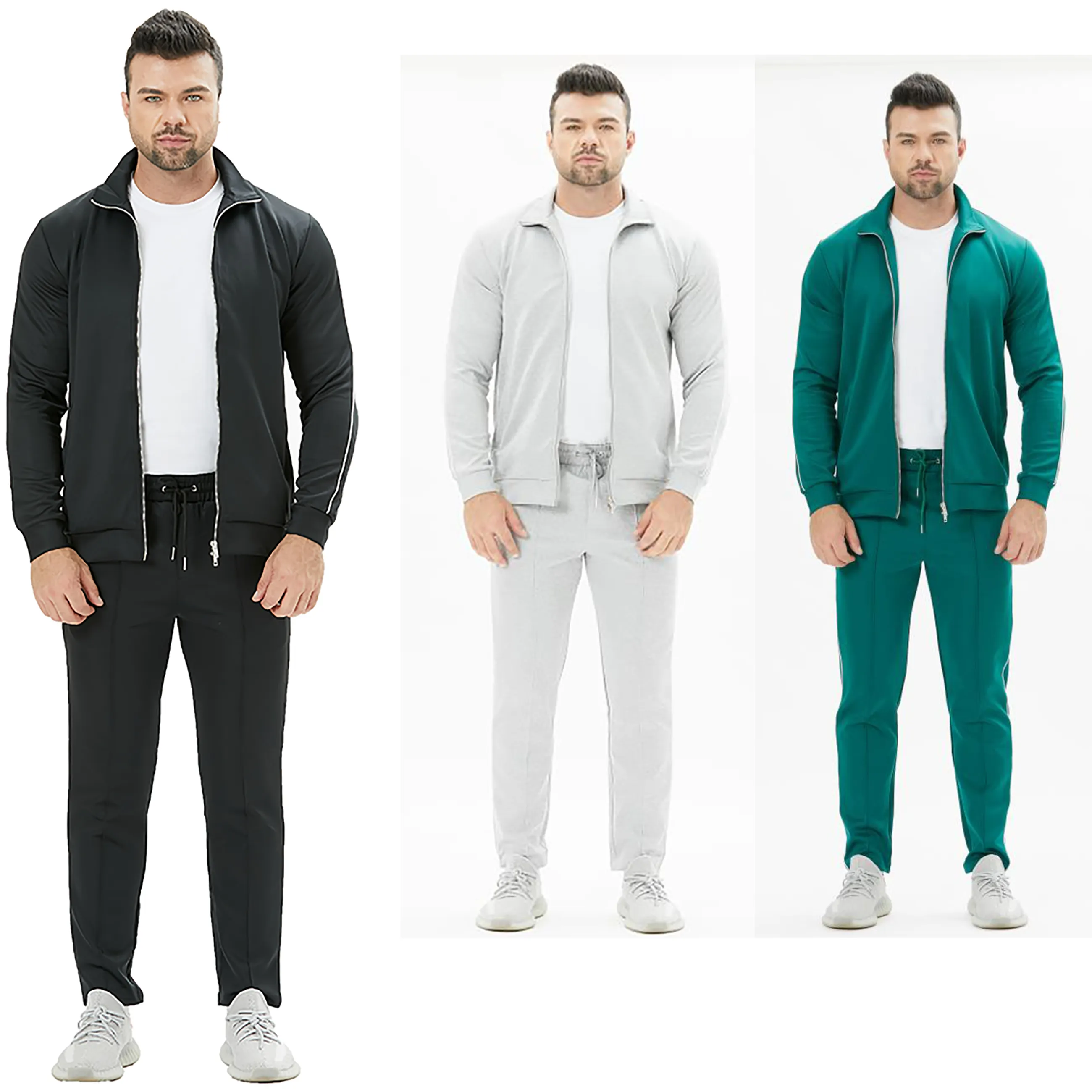 2021 Wholesale High Quality Jogging Suits Men's Zipper Up Men Jogging Two Piece Jogger Set