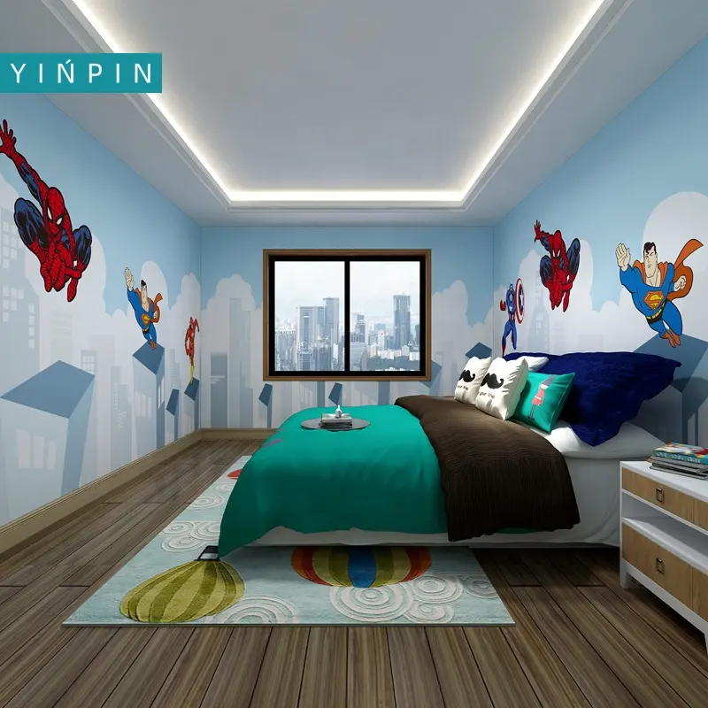 3D cartoon spiderman super hero whole house mural wallpaper for boy room