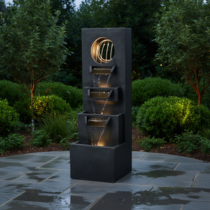 Fontaine de sol extérieure moderne de 39,3 pouces avec éclairage LED, décoration de jardin - Product Image 2