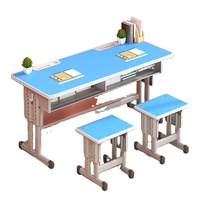 Bureau d'école pour deux élèves 120x45cm, réglable de 64 à 76cm, avec double compartiment à crayons et étagère de rangement, table et chaise d'école OEM