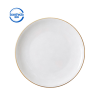 Service de vaisselle professionnel en porcelaine blanche de luxe avec bord doré, écologique, durable, rond, en céramique, pour mariage, événement, fête