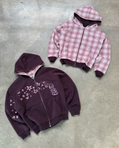 Felpa con Cappuccio Reversibile Vintage Y2K da Uomo, con Stampa a Quadri e Stelle, Zip Intera, Vestibilità Ampia e Squadrata, in Cotone Pesante, Stile Streetwear, Personalizzabile su Entrambi i Lati - Product Image 2