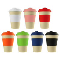 Taza de Café Reutilizable de Fibra de Bambú de 12 oz con Logotipo Personalizado, con Tapa y Funda de Silicona, para Regalos Corporativos