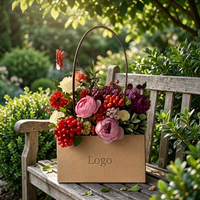 Tas Kertas Kraft Tahan Air Khusus Mewah dengan Pegangan untuk Kemasan Bunga Florist, Laminasi Dalam