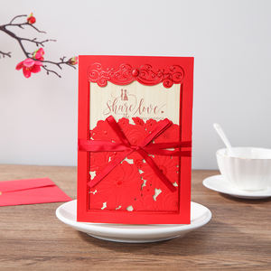Carte d'invitation de mariage de luxe en or blanc rouge, découpe au laser, carte de vœux avec ruban, décoration de mariage personnalisée gratuite - Product Image 4