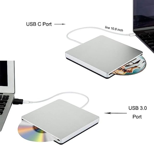 Portable USB-C External CD DVD Drive Slim CD DVD Burner/Writer with Reader for MacBook Pro Air Mac Laptop Windows10 Desktops
