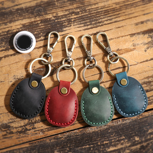Custom Logo Genuine Full Grain Leather Case Crazy Horse Leather Tracker Case for Anti-Lost <b>Key</b> <b>Ring</b> for AirTag - Product Image 1