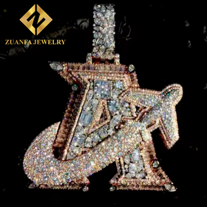 Bijoux de rappeur, pendentif personnalisé hip-hop pour hommes, argent 925, serti de diamants, pendentif lettre en moissanite VVS - Product Image 1