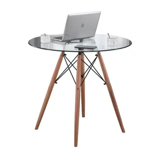 Mesas de comedor redondas y modernas de vidrio, juego de mesa de comedor, Cocina, Restaurante, escritorio de mdf con patas de madera
