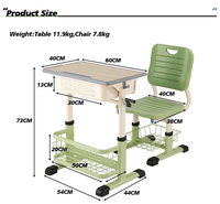 Ensemble chaise et bureau scolaire en plastique PP couleur personnalisée avec tiroir de rangement sous le bureau, design simple et moderne pour hôpital, maison et bureau