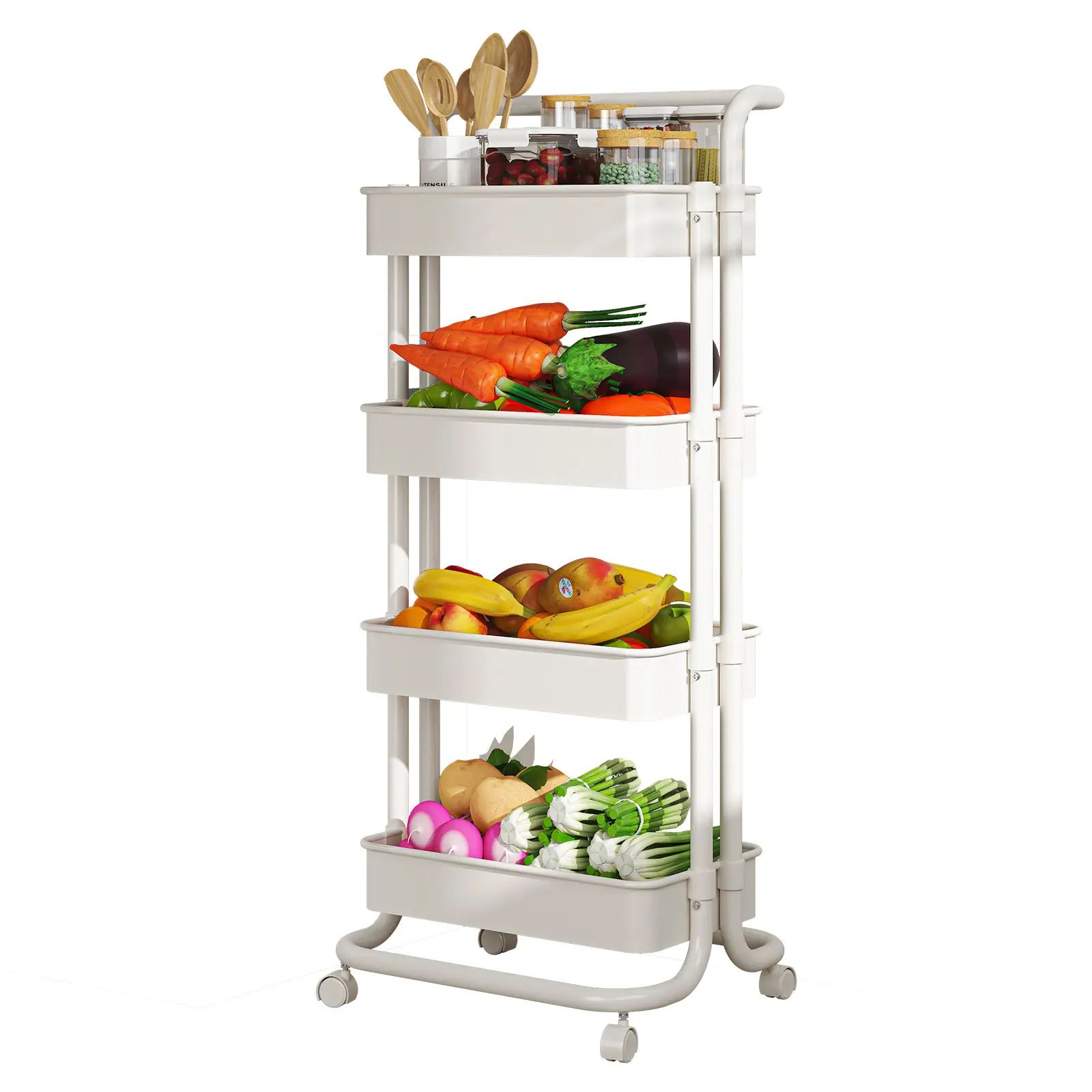 3 Tier Household Movable Storage Organizer Plastic Slide Out Rolling Utility Cart with Handle