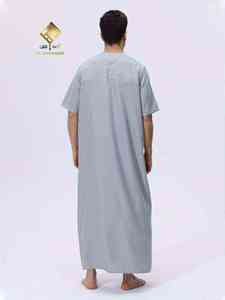 AL HARAMAIN Men's White Polyester Burqa Stripes Long Sleeve <b>Floor</b> Length Breathable Lightweight Anti-Wrinkle Casual Middle East - Product Image 3