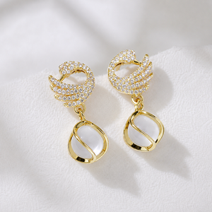 Nuevos Pendientes de Piedra Ojo de Gato Little Swan con Colgante de Alta Calidad y Pendientes de Diamantes a la Moda - Product Image 3