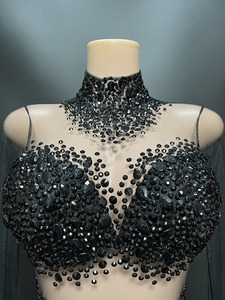 NOVANCE 2023 Nouveau produit Robes noires transparentes sexy avec diamants brillants, combinaisons moulantes pour boîte de nuit, bar, fête d'anniversaire - Product Image 2