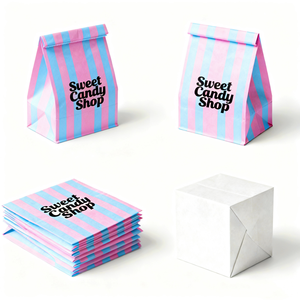 Pochette de sac <span class=keywords><strong>plat</strong></span> en papier blanc artisanal de <span class=keywords><strong>beurre</strong></span> avec LOGO personnalisé Sacs en papier kraft à rayures blanches et brunes pour nourriture - Product Image 5