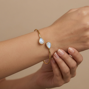 Handmade Pear Cut Natural Moonstone <b>Bracelet</b> 18k Gold Plated Brass Fashion Jewelry Adjustable Bangle <b>Bracelet</b> For Women - Product Image 5