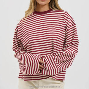 T-<span class=keywords><strong>shirt</strong></span> décontracté surdimensionné à col rond rayé et blocs de couleur pour <span class=keywords><strong>femme</strong></span>, coupe ample, épaules tombantes, style streetwear - Product Image 5