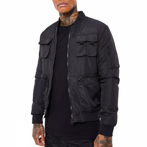 Streetwear OEM personnalisé blouson d'aviateur pour hommes tissu de nylon noir multi-poches Cargo surdimensionné veste de plein air à la mode pour hommes - Product Image 1
