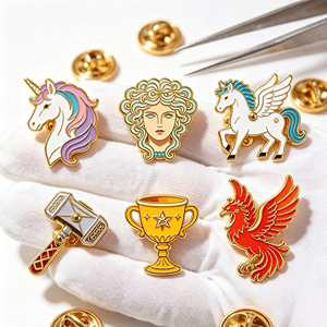 Ensemble de broches en émail sur le thème de la mythologie grecque, en métal moulé, représentant Licorne, Pégase, Méduse, Marteau de <span class=keywords><strong>Thor</strong></span>, Trophée, Phénix, pour broche de dessin animé et sac à dos - Product Image 5