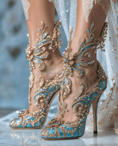 Seksi Rhinestone düğün kristal Rhinestone ayak bileği topuklu Metal süslenmiş elmas çiçek balo düğün sandalet beyaz gelin ayakkabıları - Product Image 3