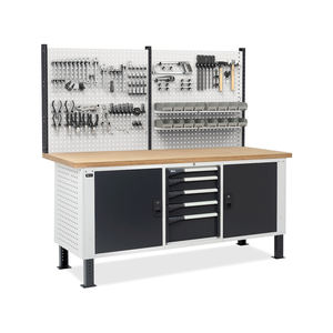 Fami Master BR 200cm établi réglable avec plateau en bois, 4 tiroirs, 2 armoires et mur perforé - Product Image 1