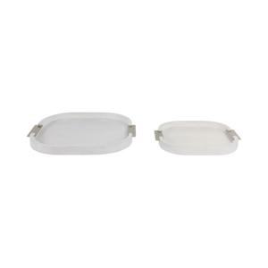 Plateaux carrés arrondis en bois avec poignées métalliques pour le rangement et la décoration de bijoux et de bibelots - Product Image 1