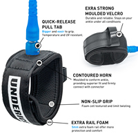 Laisse de surf professionnelle Underice Advanced Extra Strong pour les surfeurs de grandes vagues, avec rail saver renforcé et design ultra léger
