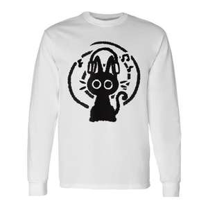 Camiseta de manga larga con diseño de gato lindo con auriculares, estilo Y2k de los años 90, diseño de gatito, top de moda unisex - Product Image 1
