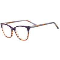Gafas de Ojo de Gato para Mujer, Montura de Acetato Laminado, Patrón de Rayas Multicolor, Gafas Ópticas Rx, Gafas de Moda