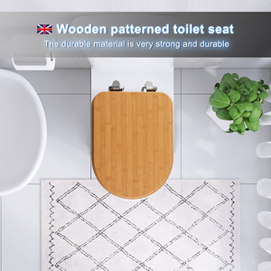 Modern <strong>White</strong> Plastic Round Bathroom <strong>Toilet</strong> <strong>Seats</strong> with Slow-Close Lid and <strong>Wood</strong> Pattern Design - Product Image 6