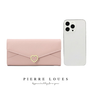 Portefeuille long à trois volets pour femme Pierre Loues, 7 pouces, fermoir en forme de cœur perlé, sac à main en cuir PU, utilisation quotidienne - Product Image 4