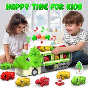 Los Juguetes de Camiones Más Nuevos, 6 Vehículos de Dinosaurios, Camión de Transporte de Juguetes, Set de Pista de Carreras con Luces y Sonidos para Niños - Product Image 6