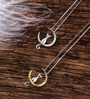 Collier chaîne à maillons en argent 925, nouveau design tendance, motif chat et lune, plaqué rhodium, pour femme - idéal pour mariage ou cadeau