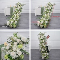 Susunan Bunga Runner Tema Putih Hijau Klasik TR1010 200*40cm, Bunga Buatan untuk Bisnis Sewa Acara