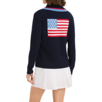 Großhandel Custom Langarm V-Ausschnitt Marineblau Button up Unisex Varsity Intarsia Baumwolle Damen Strickjacke