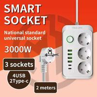 Multiprise ignifuge EU Schuko avec ports USB et Type-C, sécurité enfant, pour la maison européenne