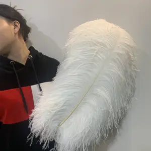 Pluma de avestruz blanca de 28-30 pulgadas, pluma de avestruz esponjosa grande para decoración de actuaciones de carnaval, venta al por mayor