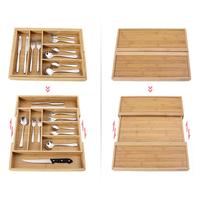 Plateau à couverts en bambou, conteneur de rangement pour couverts, support extensible pour ustensiles de cuisine, organisateurs de tiroirs de cuisine réglables