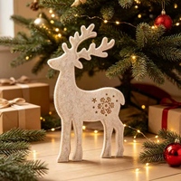Figurine de renne en feutre avec boissons scintillantes, chapeau de Père Noël, clochette et base en bois – Décoration de Noël pour table, cadeau