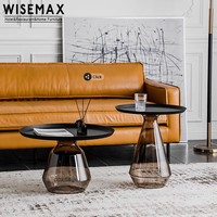 WISEMAX FURNITURE Ensemble de table basse ronde de luxe rétro légère Mobilier moderne Table d'appoint transparente en métal et verre pour appartement