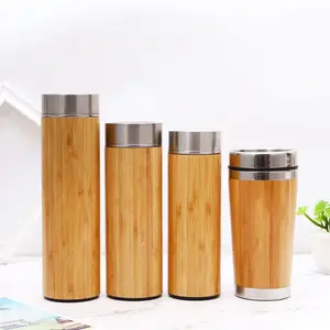 engrave logo 100% original ecological natural wooden flask bamboo stainless steel thermos water bottle