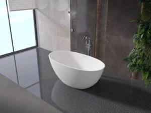 Bañera Moderna Independiente Maydon, Elegante Bañera Ovalada de Superficie Sólida en Blanco Mate, Diseño de Baño Moderno, Piedra Artificial - Product Image 3