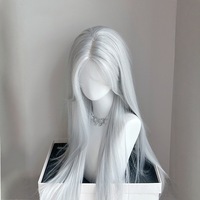 Perruque longue et droite en cheveux brésiliens Remy, avec dentelle frontale, couleur Argent Scintillant, à raie centrale, pour un look éclatant et séduisant