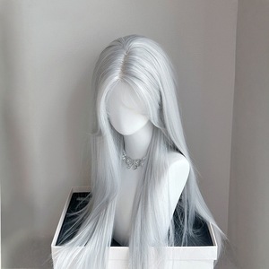 Perruque longue et droite en <span class=keywords><strong>cheveux</strong></span> brésiliens Remy, <span class=keywords><strong>avec</strong></span> dentelle frontale, couleur Argent Scintillant, à raie centrale, pour un look éclatant et séduisant - Product Image 1