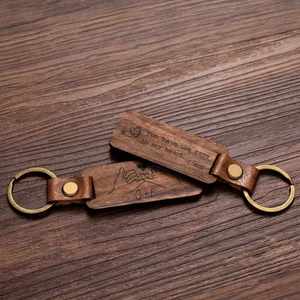 Custom Leather Wooden Keychain, Personalised Keyring Engraved Name Car <b>Key</b> <b>Labels</b> Retro for Friends Lovers Family Gift - Product Image 3