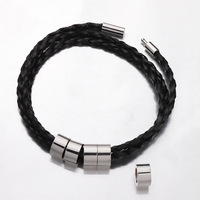 Bracelets en cuir tressés en acier inoxydable avec perles personnalisées pour le dropshipping de mode