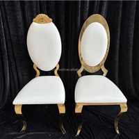 Chaise de mariage lisse, nouveau design, dos ovale, cuir blanc, acier inoxydable, or