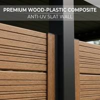 Gazebo Aluminium Heavy Duty dengan Dinding Anti Angin Bertekstur Kayu WPC dan Lampu Kipas Plafon untuk Paviliun Taman Belakang Rumah