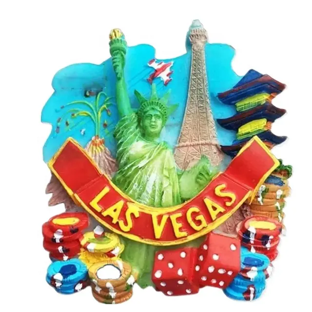 En gros Personnalisé personnalisé Résine Las Vegas Souvenir 3D Aimant de Réfrigérateur