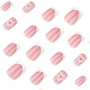 Uñas Postizas Cuadradas con Punta Francesa y Flores 3D, Color Rosa, <span class=keywords><strong>Manicura</strong></span> Nupcial <span class=keywords><strong>de</strong></span> Verano para Uso Diario - Product Image 3